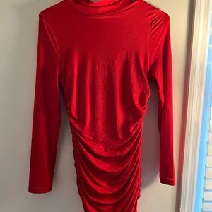 tight red turtleneck dress